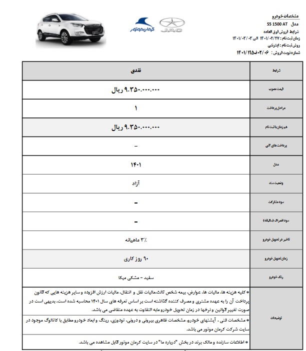 آغاز فروش فوق العاده جک S5 و جک J4 کرمان موتور (+جزئیات فروش و جدول)